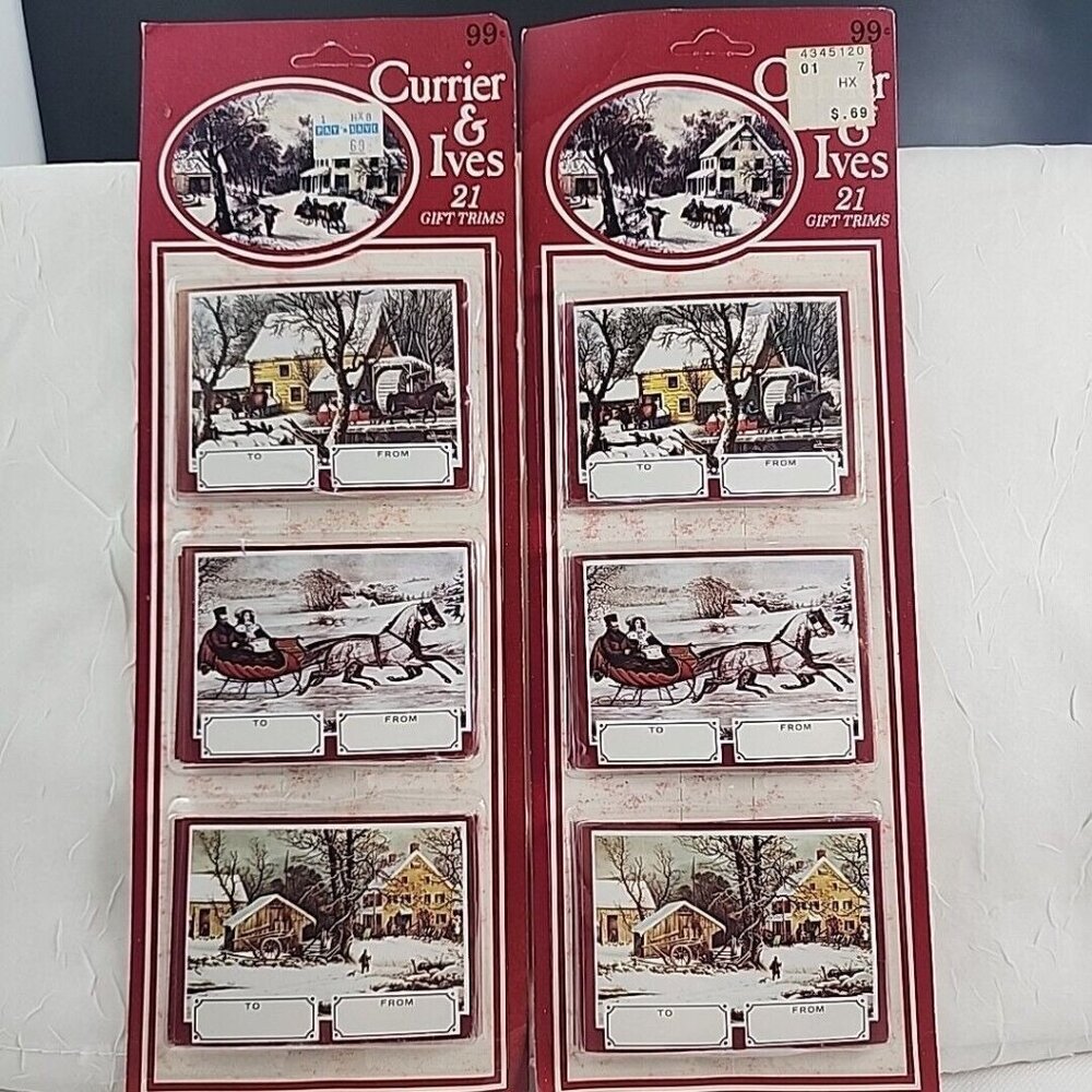 Currier & Ives Christmas Gift Tags Vintage Holiday Decor 42 total tags